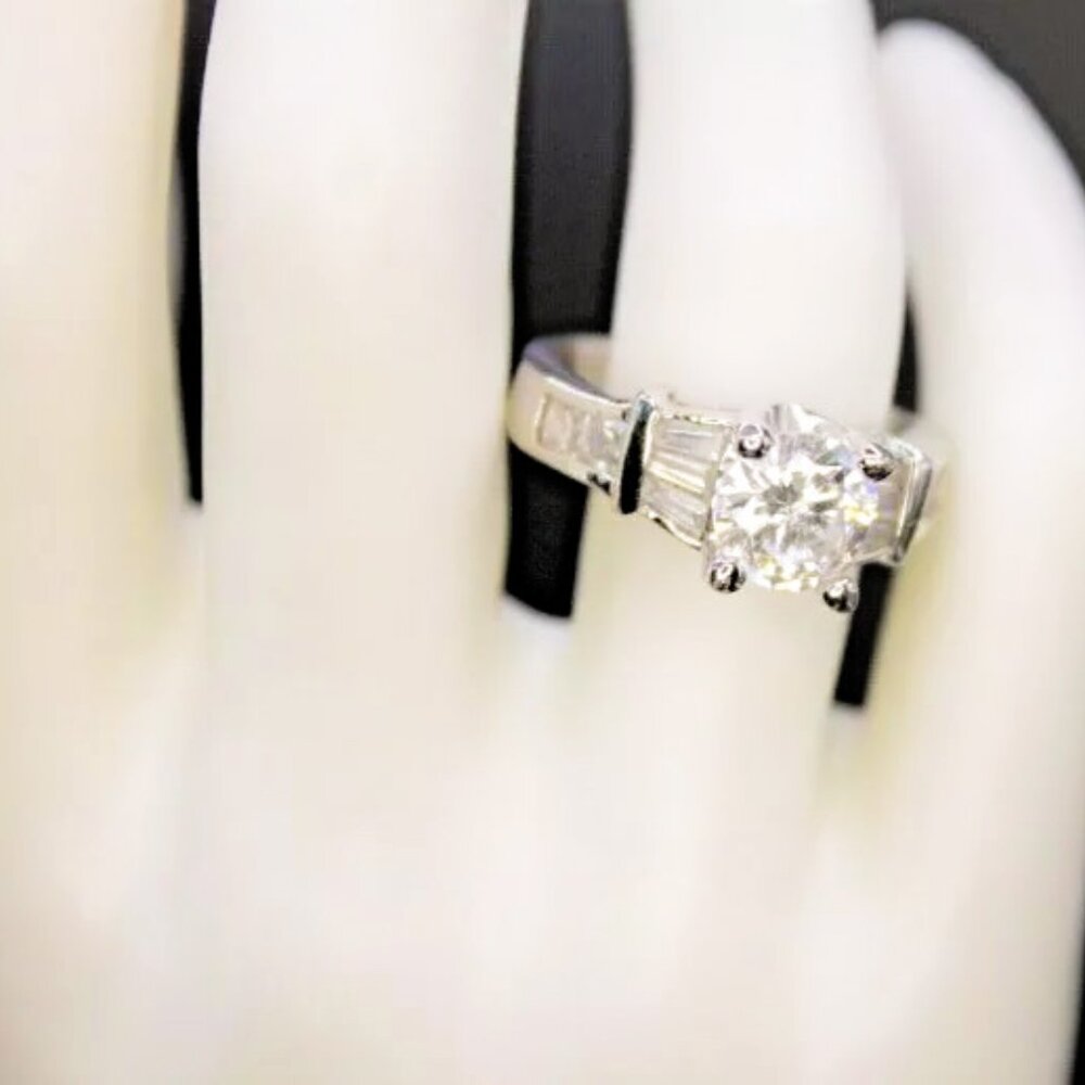 925 Sterling Silver CZ Round Cut Baguette Channel Set Engagement Style Ring
